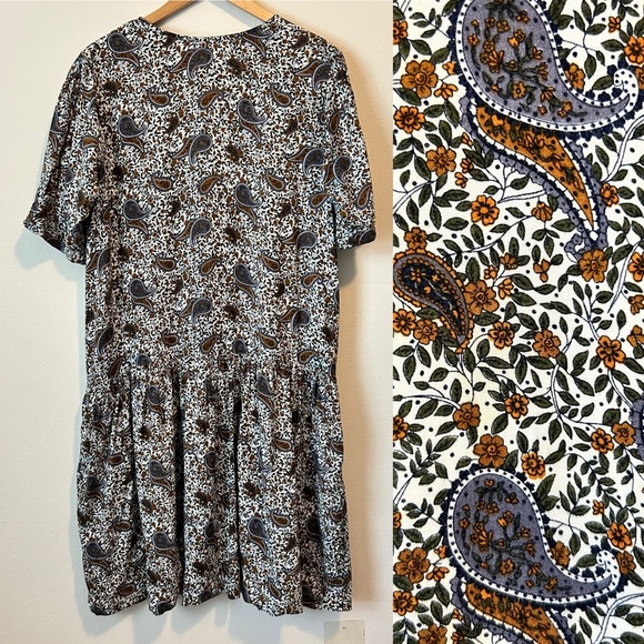 Vintage Express M Women’s Paisley Floral Print Shift Dress Ruffle Hem Dress - Picture 1 of 13